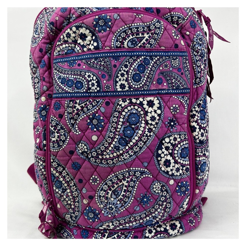 Vera Bradley Purple Floral Paisley Quilted Campus Backpack